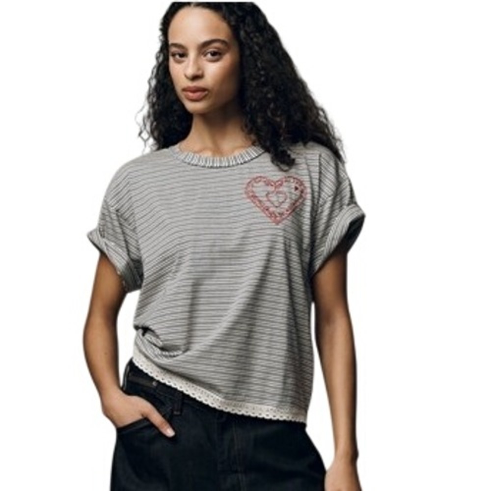 Anthropologie Pilcro Yours Truly Striped Graphic Tee XS